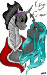 Size: 800x1280 | Tagged: safe, artist:lauraandcasey, king sombra, queen chrysalis, g4, female, male, ship:chrysombra, shipping, straight