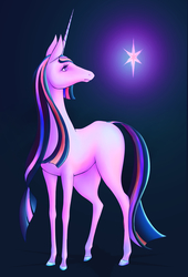Size: 1452x2137 | Tagged: safe, artist:stratodraw, twilight sparkle, horse, pony, unicorn, g4, blank flank, female, hoers, mare, solo, style emulation, the last unicorn
