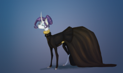 Size: 2756x1644 | Tagged: safe, artist:eugenchen, rarity, pony, unicorn, g4, clothes, curved horn, dress, ear piercing, earring, eyes closed, female, gradient background, horn, jewelry, mare, piercing, solo