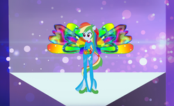 Size: 1374x835 | Tagged: safe, artist:selenaede, artist:user15432, rainbow dash, fairy, equestria girls, g4, base used, clothes, colored wings, crossover, ear piercing, earring, fairy wings, fairyized, flower, hasbro, hasbro studios, high heels, jewelry, multicolored wings, onyrix, piercing, ponied up, rainbow s.r.l, rainbow wings, shoes, solo, transformation, winged humanization, wings, winx club, winxified, world of winx