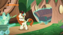 Size: 600x338 | Tagged: safe, screencap, autumn blaze, kirin, pony, g4, sounds of silence, a kirin tale, animated, armchair, chair, cloven hooves, couch, female, gif, loop, magic, magic aura, nickelodeon, nose in the air, silly, silly pony, solo, struggling, stuck, telekinesis