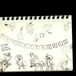 Size: 2000x2000 | Tagged: safe, artist:deluxeflame, applejack, fluttershy, pinkie pie, rainbow dash, rarity, twilight sparkle, g4, atg 2018, graduation, headcannon, high res, incomplete, mane six, newbie artist training grounds, party cannon, sketch, traditional art, wip