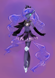 Size: 705x1000 | Tagged: safe, artist:hiyo1, artist:hotaruishi, princess luna, anthro, semi-anthro, unguligrade anthro, g4, beautiful, clothes, cute, female, gradient background, lunabetes, miniskirt, pixiv, signature, skirt, solo