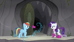 Size: 1920x1080 | Tagged: safe, screencap, rainbow dash, rarity, pony, g4, the end in friend, azurantium, boots, door, glitter boots, shoes