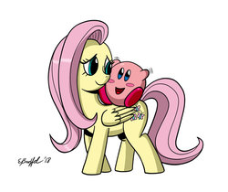 Size: 1024x862 | Tagged: safe, artist:cartoon-eric, fluttershy, puffball, g4, crossover, cute, fluttermom, kirby, kirby (series), nintendo