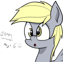 Size: 1337x1314 | Tagged: safe, artist:pinkberry, derpy hooves, pegasus, pony, g4, blushing, bust, female, filly, freckles, handwriting, solo, text, wings