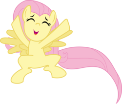 Size: 969x824 | Tagged: safe, fluttershy, pony, g4, sonic rainboom (episode), cute, eyes closed, female, happy, jumping, open mouth, shyabetes, simple background, solo, transparent background, vector