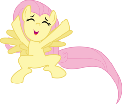 Size: 969x824 | Tagged: safe, fluttershy, pony, g4, sonic rainboom (episode), cute, eyes closed, female, happy, jumping, mare, open mouth, shyabetes, simple background, solo, transparent background, vector