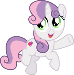 Size: 887x900 | Tagged: artist needed, safe, sweetie belle, pony, unicorn, g4, cute, female, filly, jumping, open mouth, pointing, simple background, solo, transparent background, vector
