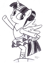 Size: 2249x3129 | Tagged: safe, artist:drchrisman, twilight sparkle, alicorn, pony, a royal problem, g4, ballerina, ballet, ballet slippers, black and white, clothes, female, grayscale, high res, mare, monochrome, solo, tutu, twilarina, twilight sparkle (alicorn)
