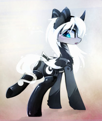 Size: 1280x1523 | Tagged: safe, artist:magnaluna, princess luna, alicorn, pony, abstract background, alternate design, alternate hairstyle, alternate universe, blushing, both cutie marks, butt, chest fluff, clothes, cute, female, latex, latex socks, looking back, lunabetes, magnaluna is trying to murder us, mare, open mouth, plot, raised hoof, socks, underhoof, white hair
