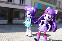 Size: 6000x4000 | Tagged: safe, artist:artofmagicpoland, rarity, twilight sparkle, alicorn, equestria girls, g4, city, doll, equestria girls minis, eqventures of the minis, fall formal outfits, female, irl, photo, poland, toy, twilight sparkle (alicorn)