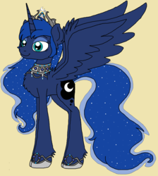 Size: 1456x1624 | Tagged: safe, artist:rosefang16, princess luna, alicorn, pony, g4, female, mare, peytral, simple background, solo, yellow background