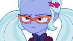 Size: 1024x576 | Tagged: safe, artist:mlpcreativelab, sugarcoat, equestria girls, g4, my little pony equestria girls: friendship games, female, frown, glasses, scowl, simple background, solo, transparent background, unamused