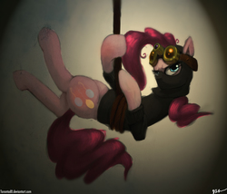 Size: 2104x1800 | Tagged: safe, artist:tarantad0, pinkie pie, earth pony, pony, g4, season 3, the crystal empire, female, mare, night vision goggles, pinkie spy, rope, sneaking, solo