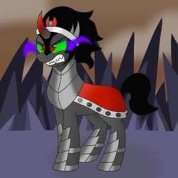Size: 1024x1024 | Tagged: safe, artist:almadash, king sombra, pony, g4, cape, clothes, glowing eyes, growling, male, solo