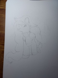 Size: 3456x4608 | Tagged: safe, artist:ponkus, oc, oc only, unnamed oc, pony, female, hat, long mane, mare, neckerchief, pencil drawing, sketch, solo, traditional art, wip