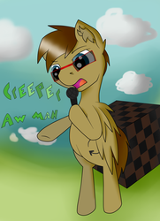 Size: 2524x3478 | Tagged: safe, artist:luriel maelstrom, oc, oc only, oc:vicious loop, pony, cloud, ear fluff, high res, microphone, minecraft, solo, sunglasses