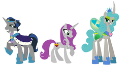 Size: 1296x668 | Tagged: safe, artist:frostbittenbear, king sombra, queen chrysalis, changepony, hybrid, g4, alternate universe, family, female, interspecies offspring, male, offspring, parent:king sombra, parent:queen chrysalis, parents:chrysombra, ship:chrysombra, shipping, straight