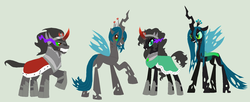 Size: 1896x772 | Tagged: safe, artist:deppressedunicorn, king sombra, queen chrysalis, changepony, hybrid, g4, family, female, interspecies offspring, male, offspring, parent:king sombra, parent:queen chrysalis, parents:chrysombra, ship:chrysombra, shipping, straight