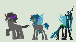 Size: 1504x824 | Tagged: safe, artist:deppressedunicorn, king sombra, queen chrysalis, changepony, hybrid, g4, family, female, interspecies offspring, male, offspring, parent:king sombra, parent:queen chrysalis, parents:chrysombra, ship:chrysombra, shipping, straight