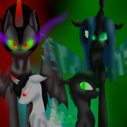 Size: 512x512 | Tagged: safe, artist:xxthenovawolfxx, king sombra, queen chrysalis, changepony, hybrid, g4, family, female, interspecies offspring, male, offspring, parent:king sombra, parent:queen chrysalis, parents:chrysombra, ship:chrysombra, shipping, straight