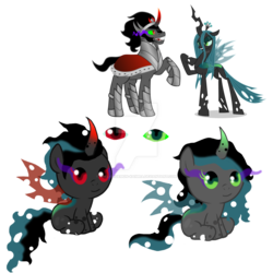 Size: 1024x1025 | Tagged: safe, artist:theliondemon-kaimra, king sombra, queen chrysalis, changepony, hybrid, pony, g4, baby, baby pony, female, interspecies offspring, male, offspring, parent:king sombra, parent:queen chrysalis, parents:chrysombra, ship:chrysombra, shipping, simple background, sombra eyes, straight, transparent background