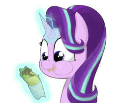 Size: 3000x2516 | Tagged: safe, artist:moonatik, starlight glimmer, pony, unicorn, g4, road to friendship, eating, falafel, female, food, high res, magic, mare, simple background, solo, transparent background