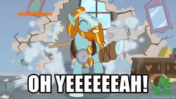 Size: 1179x663 | Tagged: safe, rockhoof, a rockhoof and a hard place, g4, my little pony: friendship is magic, exploitable meme, image macro, kool-aid, lightly watermarked, meme, memegenerator, nickelodeon, rockhoof's shovel, wall breaking, watermark