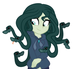 Size: 1600x1500 | Tagged: dead source, safe, artist:wubcakeva, oc, oc only, oc:medusa, gorgon, monster girl, snake, equestria girls, g4, clothes, cute, equestria girls-ified, female, hoodie, medusa, simple background, smiling, solo, tongue out, transparent background
