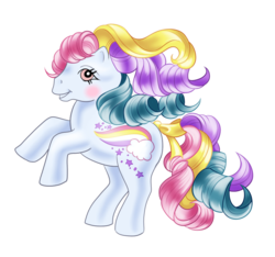 Size: 1148x1075 | Tagged: safe, artist:araptornamedblue, raincurl, pony, g1, female, rainbow curl pony, simple background, solo, transparent background