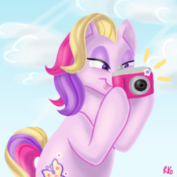 Size: 1080x1080 | Tagged: safe, artist:cactusbloomart, fluttershy (g3), pony, g3, camera, cute, female, shyabetes, solo