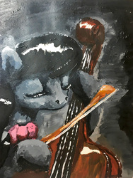 Size: 1804x2399 | Tagged: safe, artist:mandumustbasukanemen, octavia melody, earth pony, pony, g4, atg 2018, bowtie, cello, female, musical instrument, newbie artist training grounds, painting, solo, traditional art