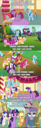 Size: 590x1819 | Tagged: safe, edit, edited screencap, screencap, applejack, fluttershy, maud pie, pinkie pie, rainbow dash, rarity, twilight sparkle, alicorn, pony, g4, maud pie (episode), my little pony: friendship is magic, party of one, party pooped, pinkie pride, yakity-sax, balloon, comic, comparison, mane six, party cannon, screencap comic, text, twilight sparkle (alicorn)