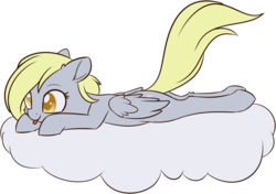Size: 1280x902 | Tagged: safe, artist:dusthiel, derpy hooves, pegasus, pony, g4, :p, cloud, colored pupils, cute, derpabetes, female, looking down, lying down, lying on a cloud, mare, on a cloud, prone, raised tail, silly, simple background, smiling, solo, tail, tongue out, transparent background
