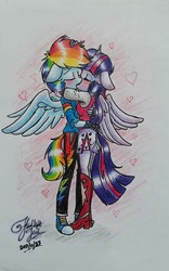 Size: 1197x1920 | Tagged: safe, artist:tylerdashart, rainbow dash, twilight sparkle, alicorn, anthro, equestria girls, g4, my little pony equestria girls: better together, blushing, converse, female, heart, lesbian, ship:twidash, shipping, shoes, sneakers, traditional art, twilight sparkle (alicorn)