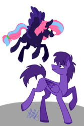 Size: 2000x3000 | Tagged: safe, artist:chelseawest, oc, oc only, oc:candy high, pegasus, pony, father and daughter, female, filly, high res, male, mare, simple background, stallion, transparent background