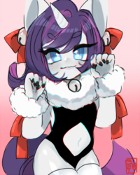 Size: 450x562 | Tagged: safe, artist:shytcharacters, rarity, anthro, g4, female, halloween, halloween costume, holiday, horn, looking at you, solo