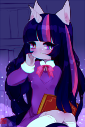 Size: 450x675 | Tagged: safe, artist:shickietan, twilight sparkle, unicorn, anthro, g4, book, clothes, cute, female, looking at you, no nose, sitting, socks, solo, twiabetes