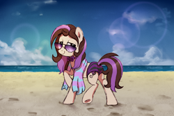 Size: 1731x1159 | Tagged: safe, artist:thebowtieone, oc, oc only, oc:bowtie, pony, beach, bikini, bowtie, butt, clothes, female, mare, plot, solo, sunglasses, swimsuit, towel