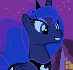 Size: 511x490 | Tagged: safe, screencap, princess luna, alicorn, pony, luna eclipsed, :o, animated, cropped, cute, female, gasp, gif, mare, night, open mouth, ponyville, reaction image, smiling, solo, walking