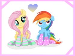Size: 1024x768 | Tagged: safe, artist:sparkleshadow, fluttershy, rainbow dash, pegasus, pony, g4, clothes, cute, dashabetes, duo, female, heart, looking at you, mare, shyabetes, socks, striped socks
