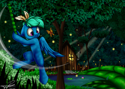 Size: 7000x5000 | Tagged: safe, artist:supermoix, oc, oc only, oc:supermoix, butterfly, pegasus, pony, absurd resolution, forest, house, leaves, solo, tree