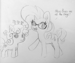 Size: 1280x1078 | Tagged: safe, artist:tjpones, rarity, sweetie belle, pony, unicorn, g4, bow, female, filly, glasses, hair bow, mare, sweetie belle is not amused, unamused