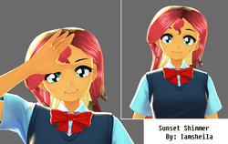 Size: 1024x646 | Tagged: safe, artist:iamsheila, sunset shimmer, equestria girls, g4, 3d, clothes, model, ribbon, vroid studio