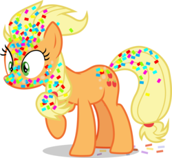 Size: 2386x2194 | Tagged: safe, artist:frownfactory, applejack, earth pony, pony, g4, yakity-sax, .svg available, alternate hairstyle, confetti, cutie mark, female, high res, mare, simple background, solo, surprised, svg, transparent background, vector