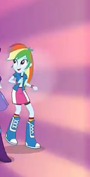 Size: 209x407 | Tagged: safe, screencap, rainbow dash, equestria girls, equestria girls specials, g4, boots, clothes, compression shorts, cropped, female, picture for breezies, shoes, shorts, skirt, smiling, socks