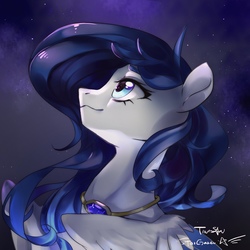Size: 2480x2480 | Tagged: safe, artist:tingsan, oc, oc only, oc:star gazer, pegasus, pony, female, high res, jewelry, looking up, mare, necklace, night, night sky, signature, sky, smiling, solo, space, stars