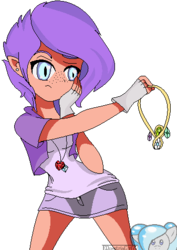Size: 337x475 | Tagged: safe, artist:equestriagurl77, oc, oc:crystal clarity, human, hybrid, kilalaverse, clothes, cute, denim skirt, elf ears, fingerless gloves, fire ruby, freckles, gem, gloves, humanized, humanized oc, interspecies offspring, jewelry, miniskirt, ocbetes, offspring, parent:rarity, parent:spike, parents:sparity, ruby, simple background, skirt, transparent background