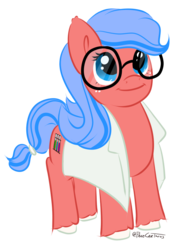 Size: 714x954 | Tagged: safe, artist:pagecartoons, oc, oc only, oc:flickswitch, pony, clothes, freckles, glasses, lab coat, simple background, solo, transparent background